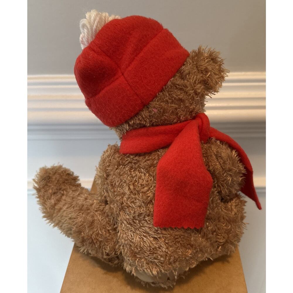 Teddy Bear Hand Puppet Plush w Magnetic Hands Red Hat Scarf Winter Holiday - Picture 4 of 7